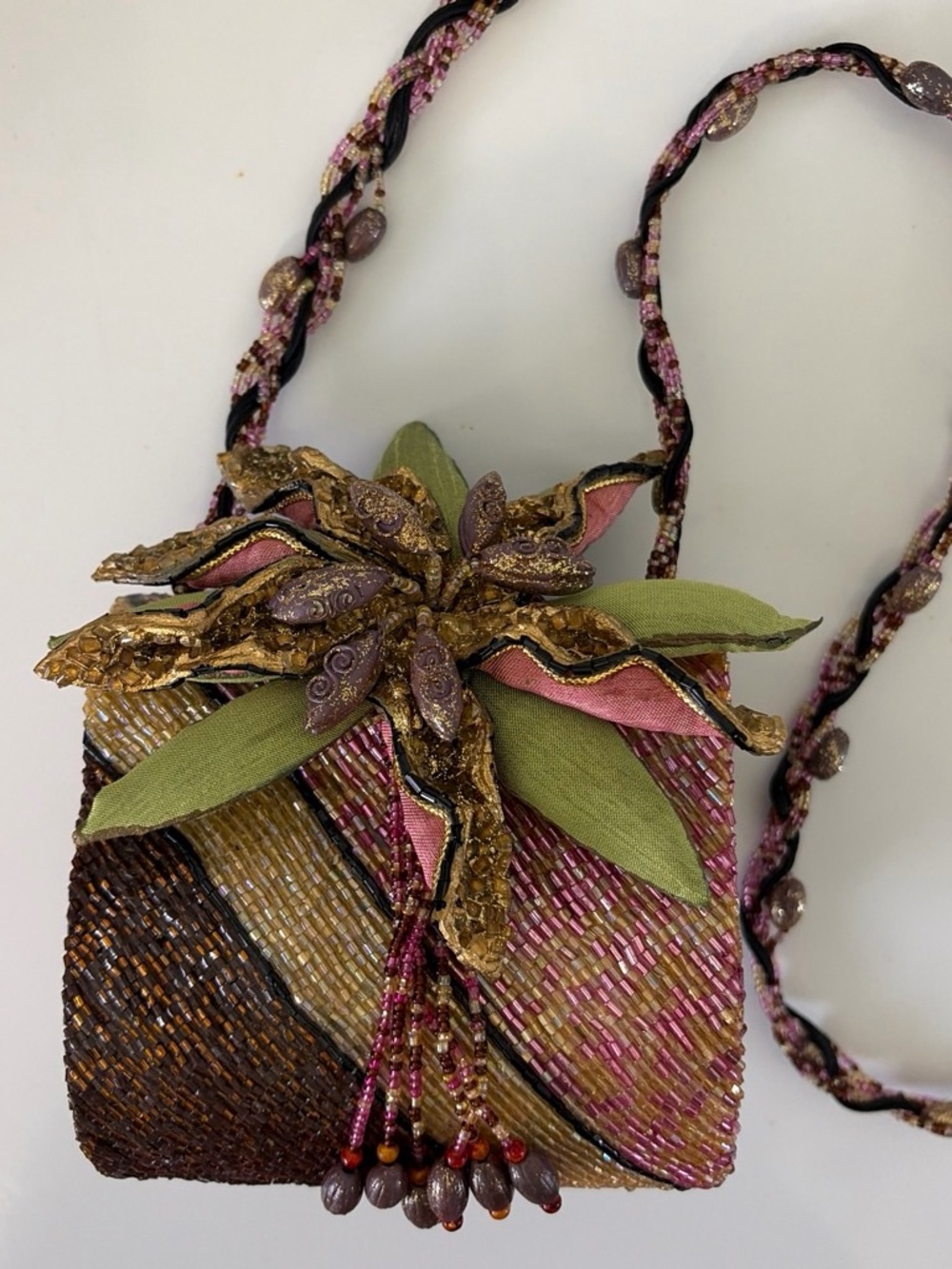Vintage Mary Frances Beaded Evening Bag Floral Applique Purse